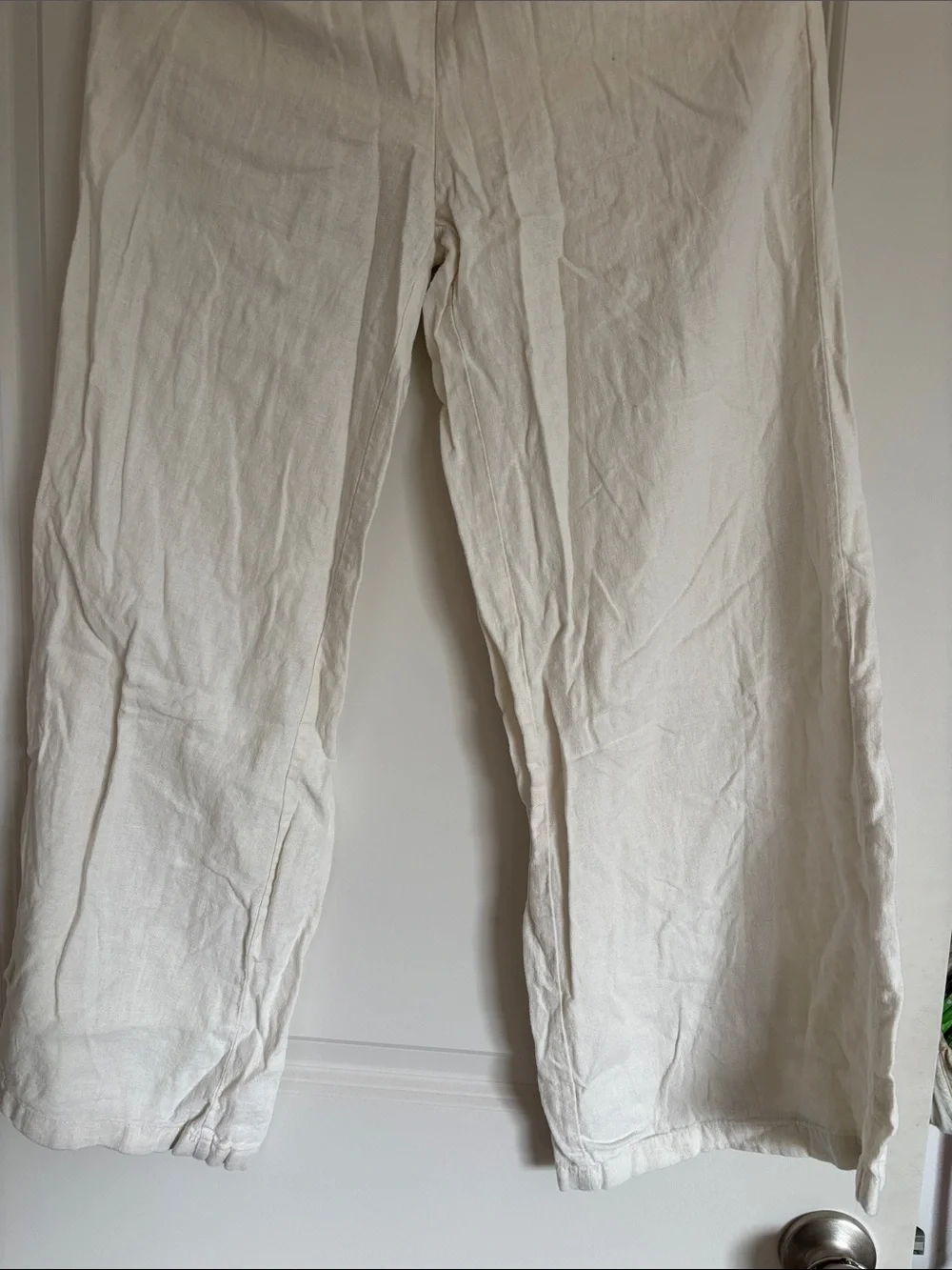 H&M Cream Wide-Leg Linen-Feel Pants